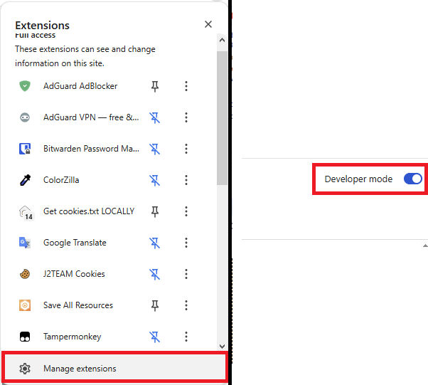 Bật developer mode trên chrome